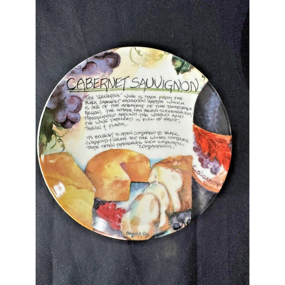 Deborah K. Ellis SBCD Cabernet Sauvignon Decorative Wine Cheese Plates-SET of 8 - Picture 2 of 6